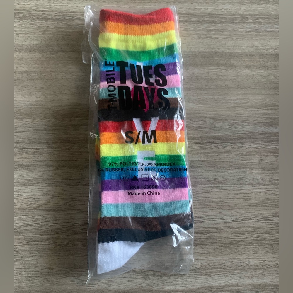 NWT 06/14/22 T-Mobile Tuesdays Promotional Celebration Pride Rainbow Socks S/M